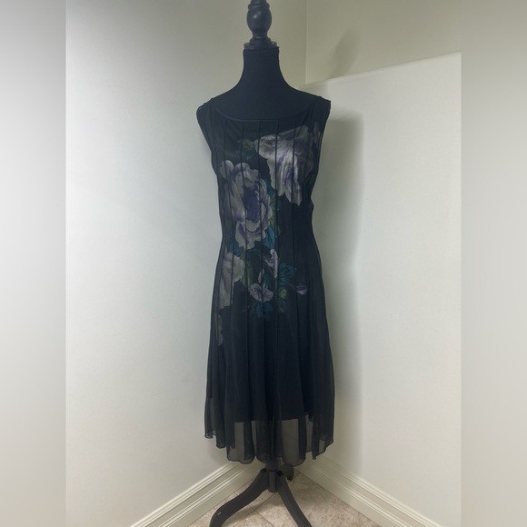 Plus size silk floral dress under black mesh dress - Picture 2 of 4